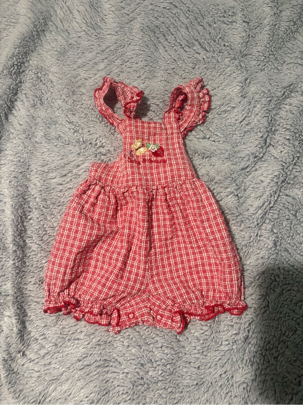 Vintage Baby Girl Oshkosh Baby B'gosh 12 Months Strawberry Shortalls Bubble Red